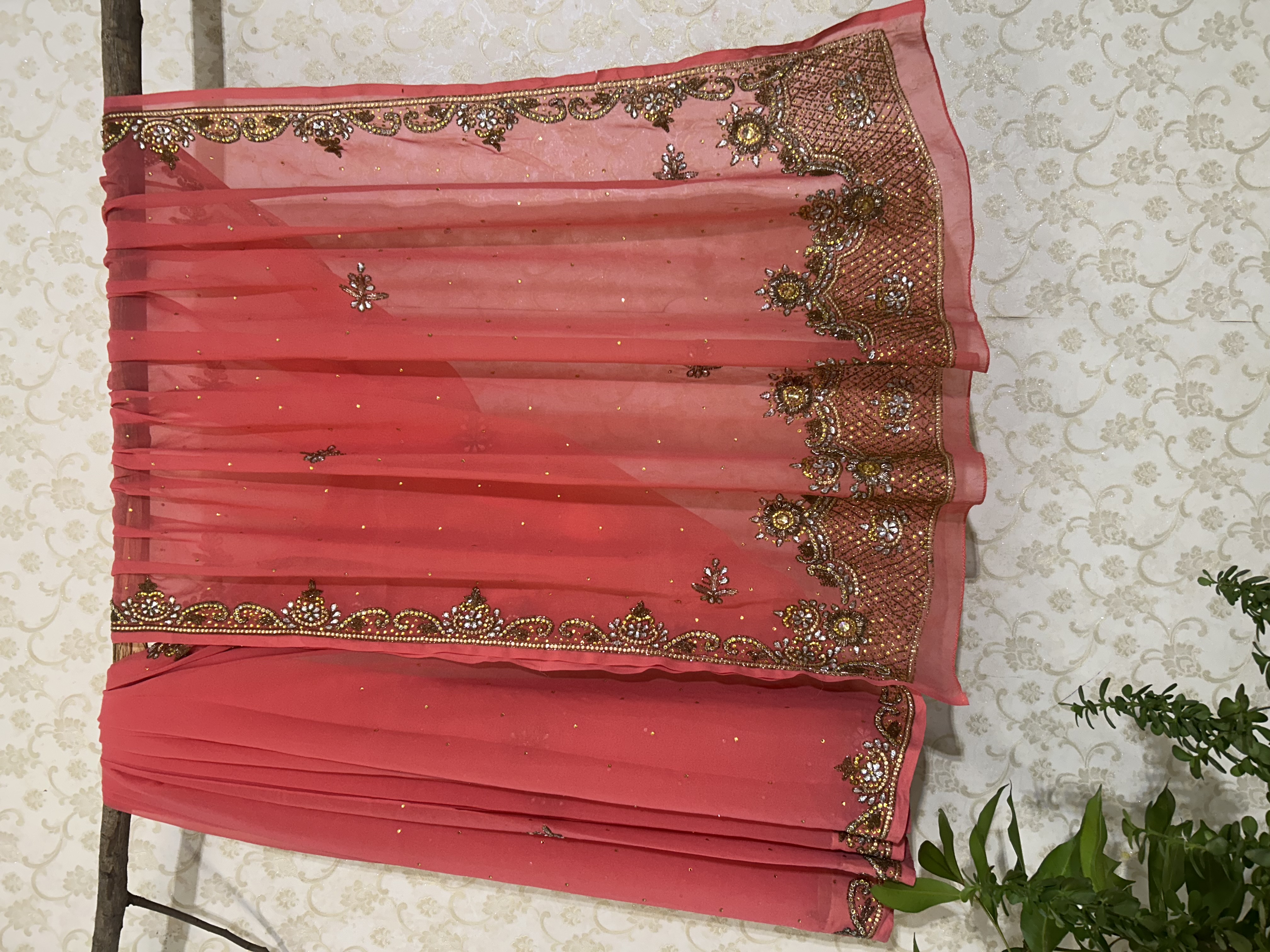Watermelon pink work saree — image 1