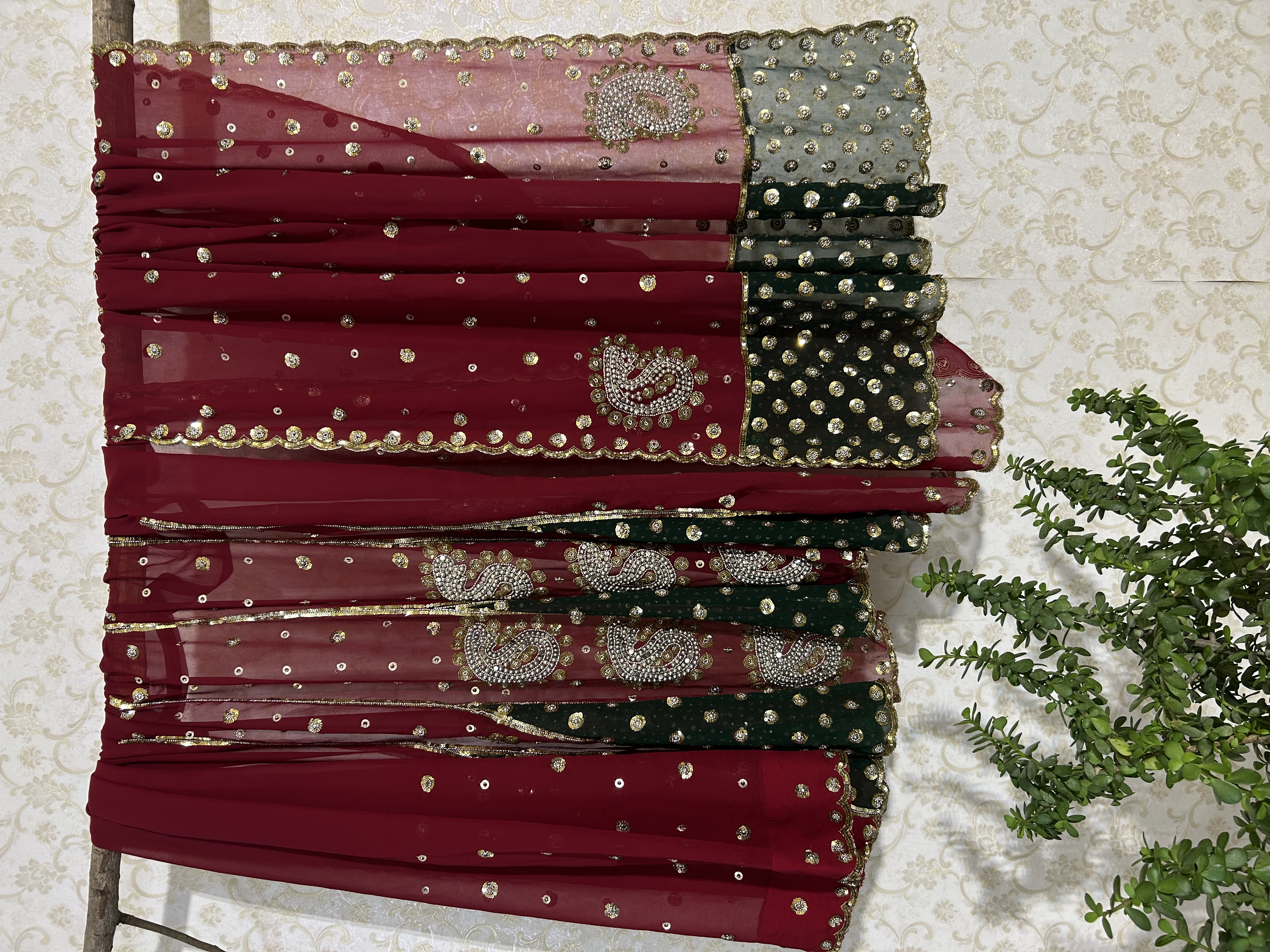 Maroon-green lehenga saree — image 1
