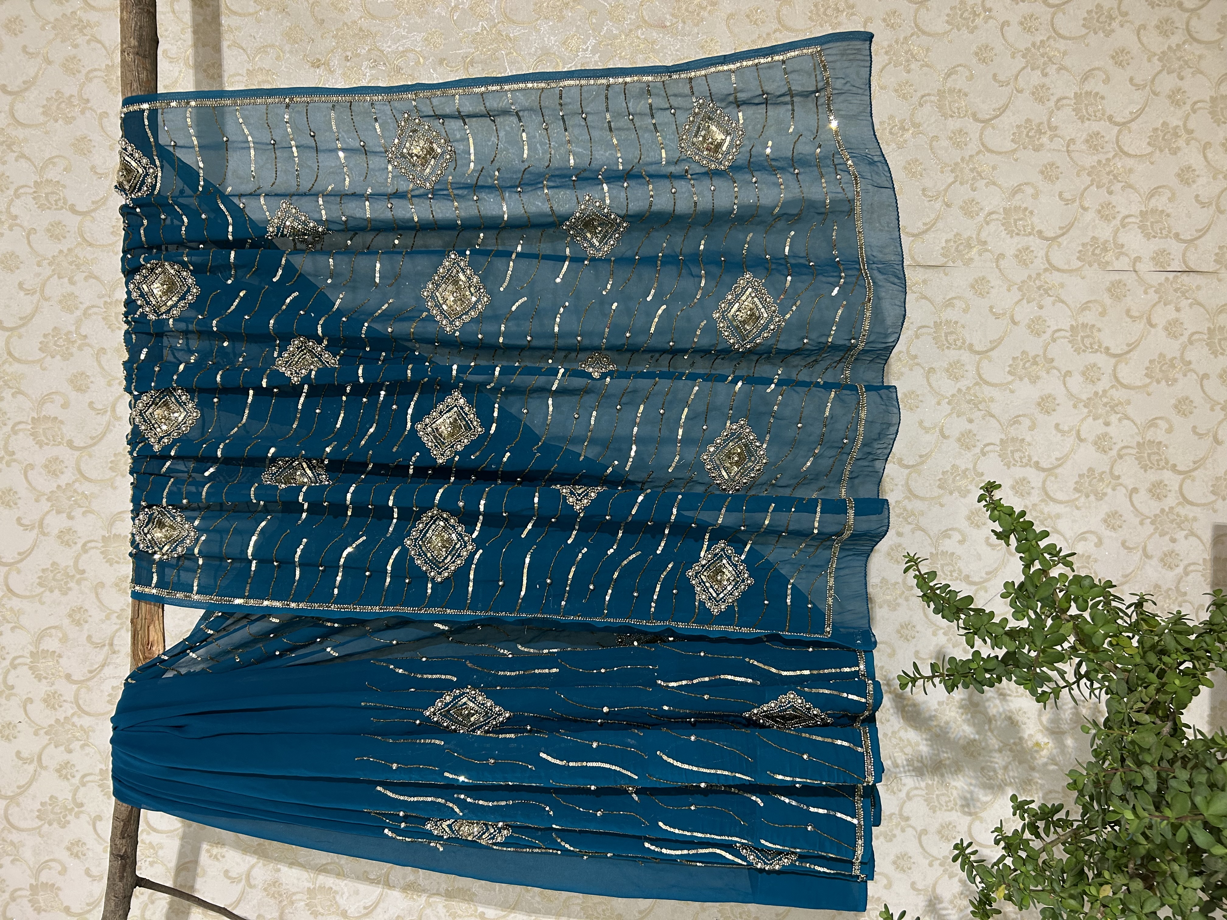 Teal tara vintage saree — image 1