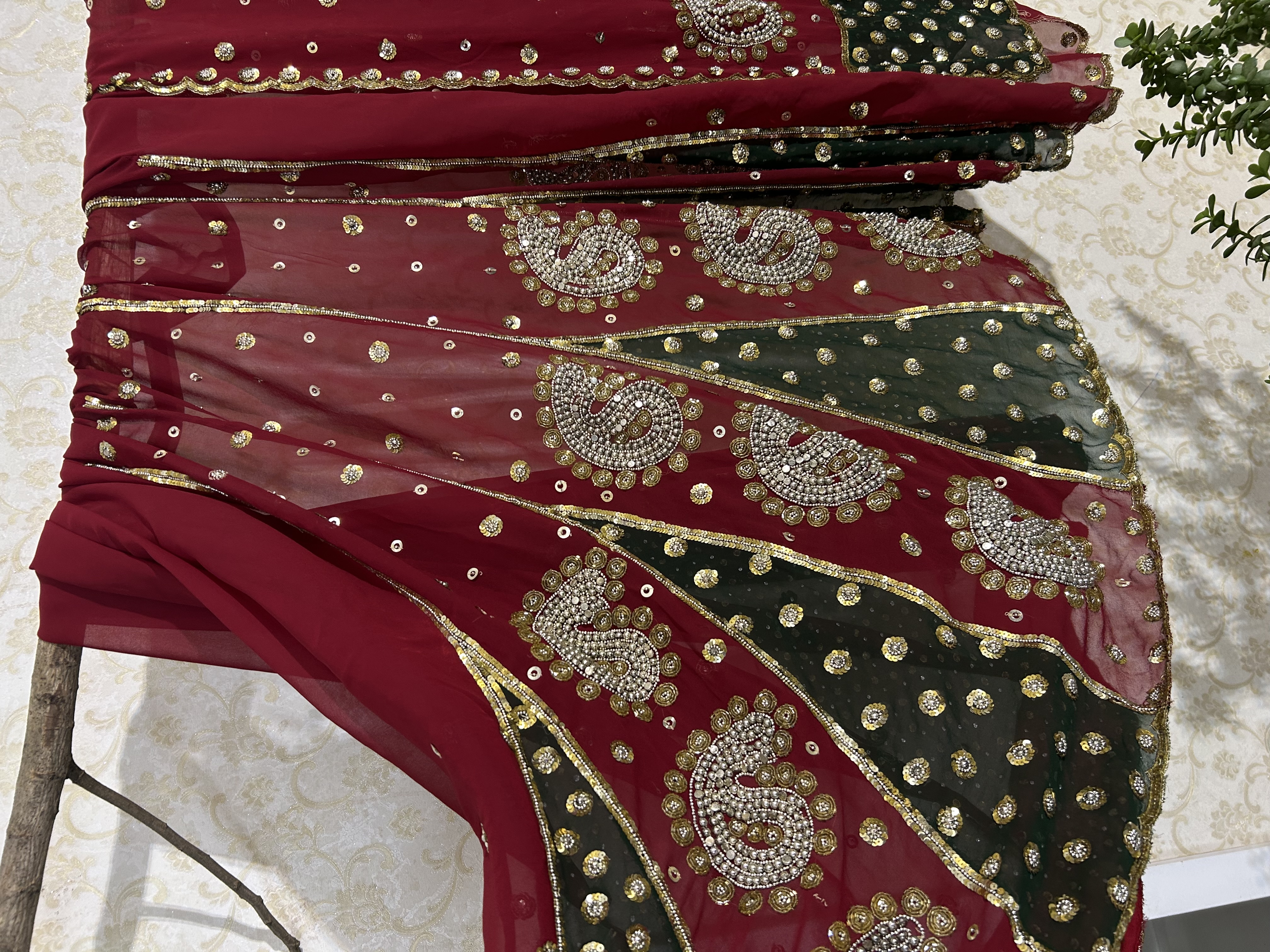 Maroon-green lehenga saree — image 2