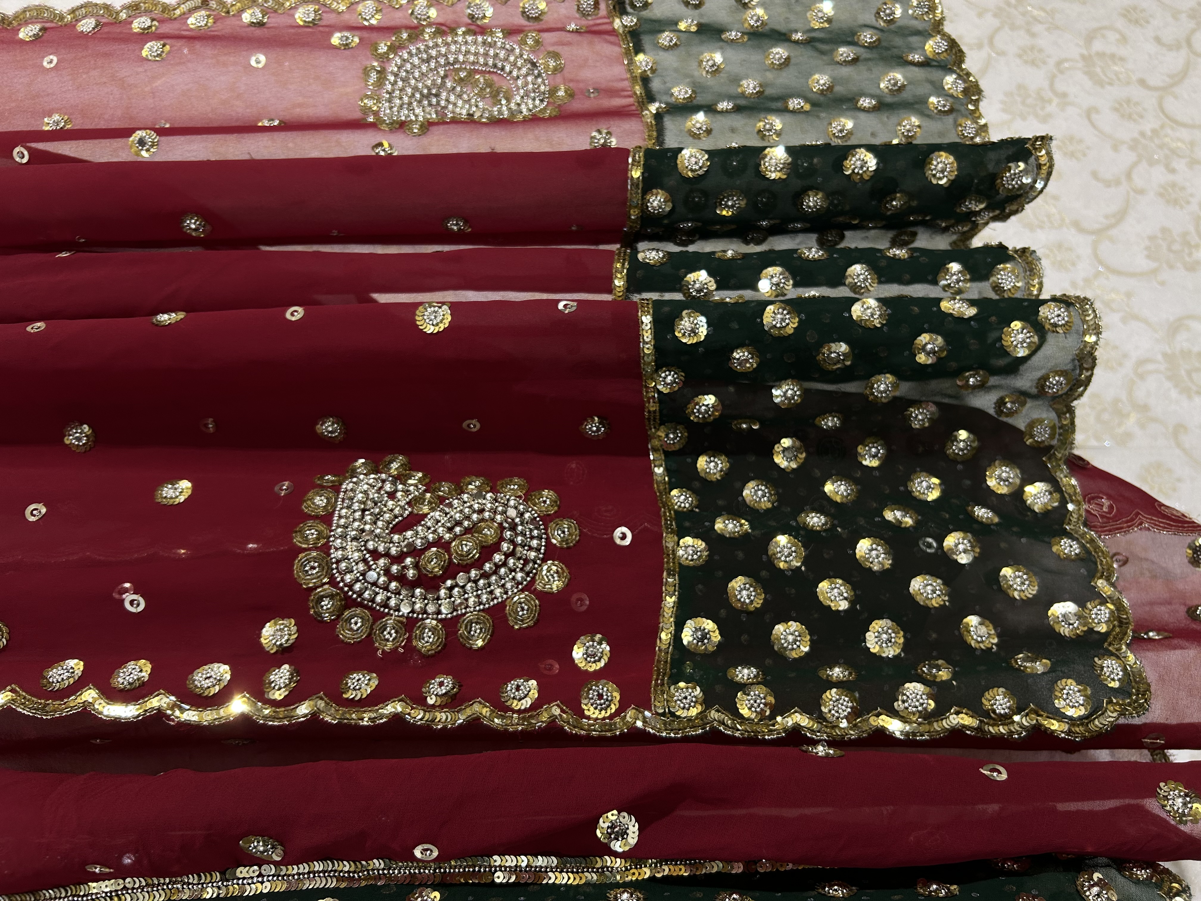 Maroon-green lehenga saree — image 4