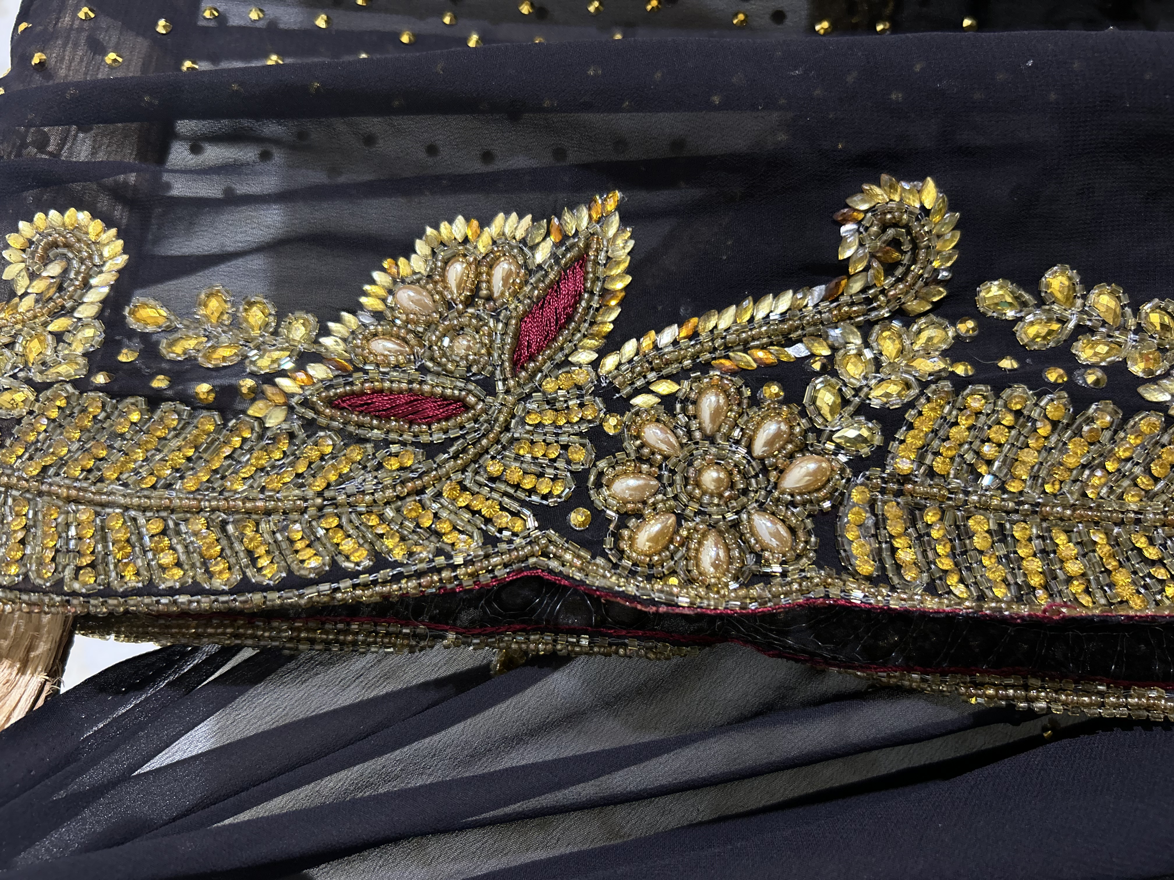 Charcoal black heavy stone work saree — image 4