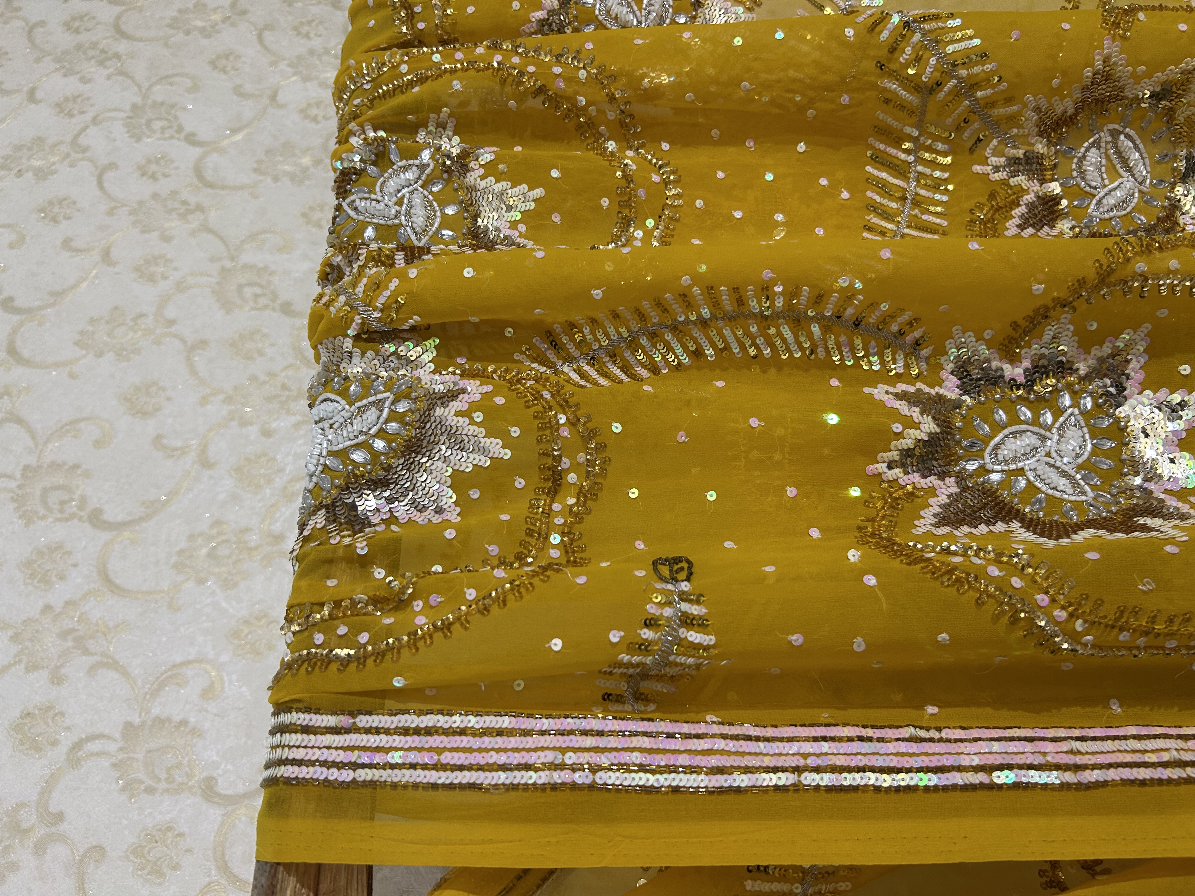 Marigold embroidered saree — image 3