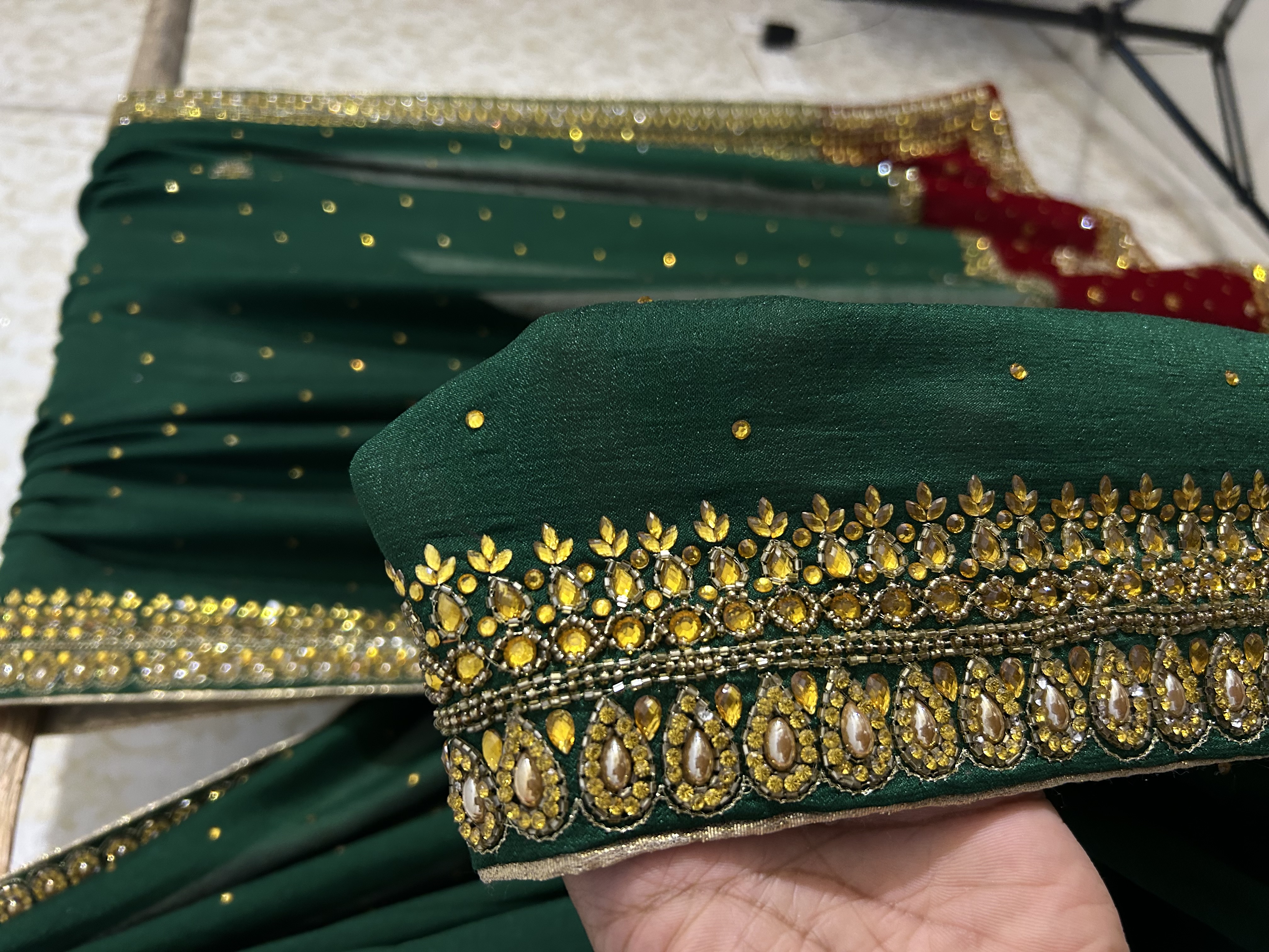 Panna gul raw silk saree — image 5