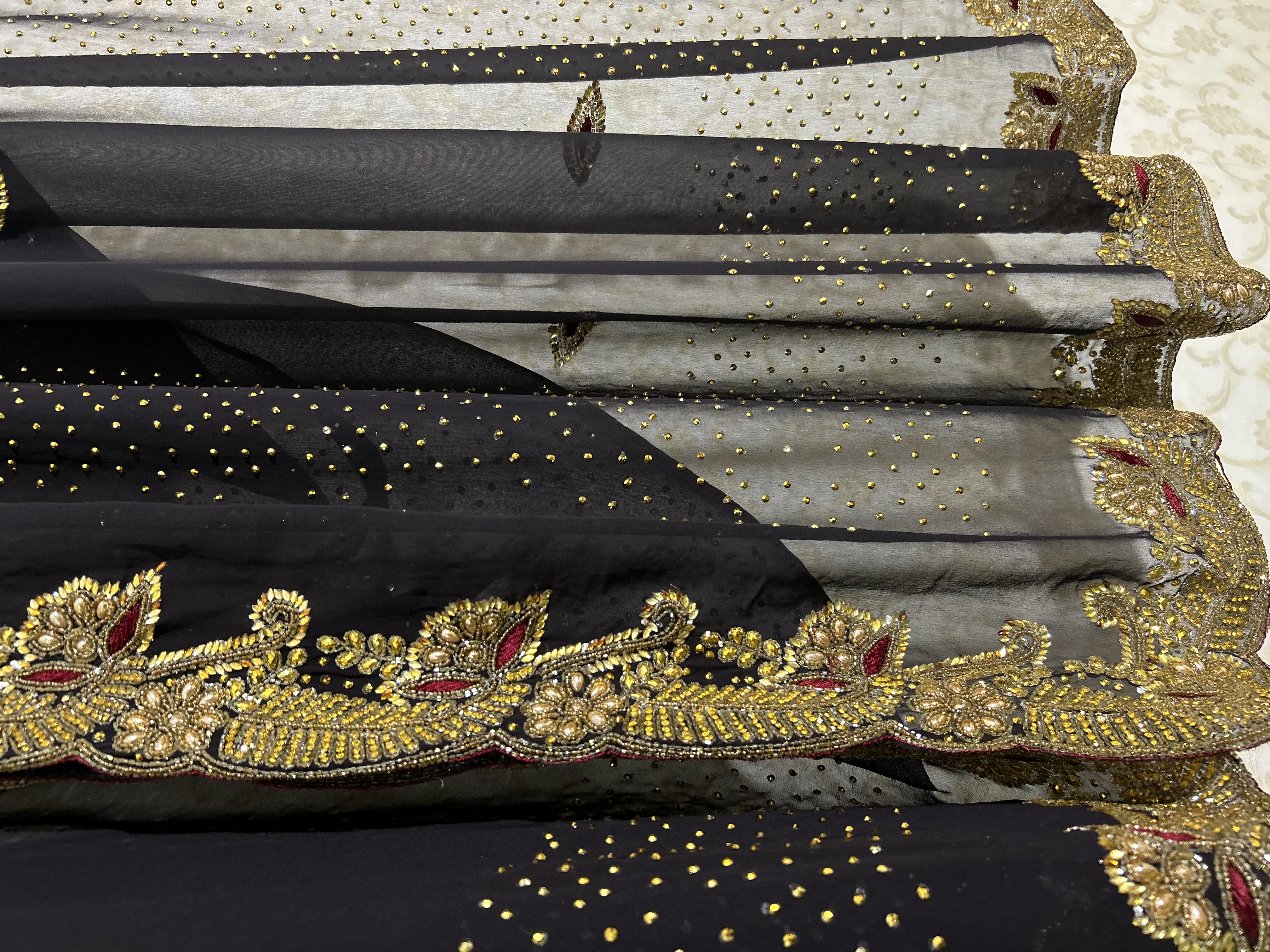 Charcoal black heavy stone work saree — image 3