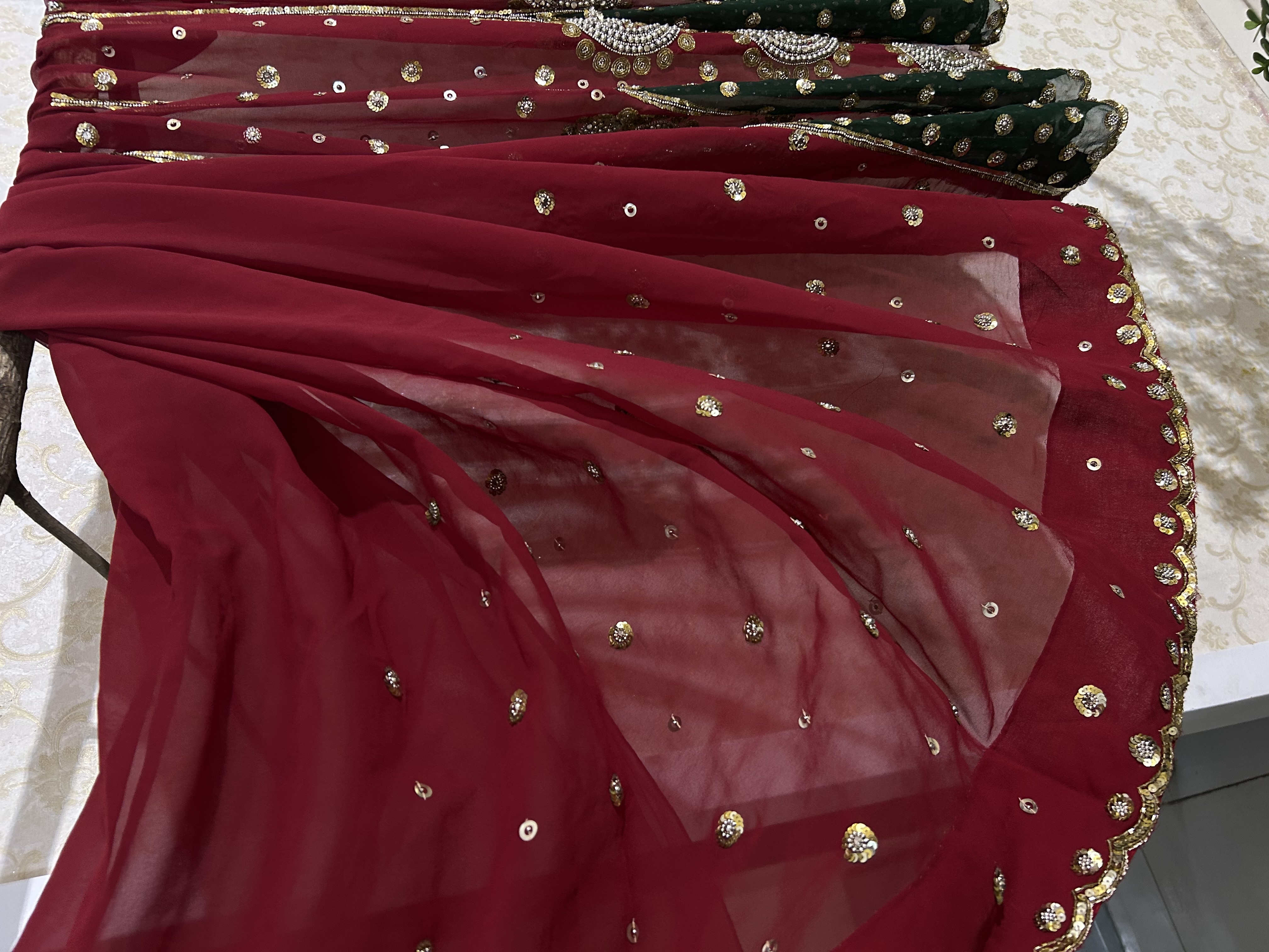 Maroon-green lehenga saree — image 3