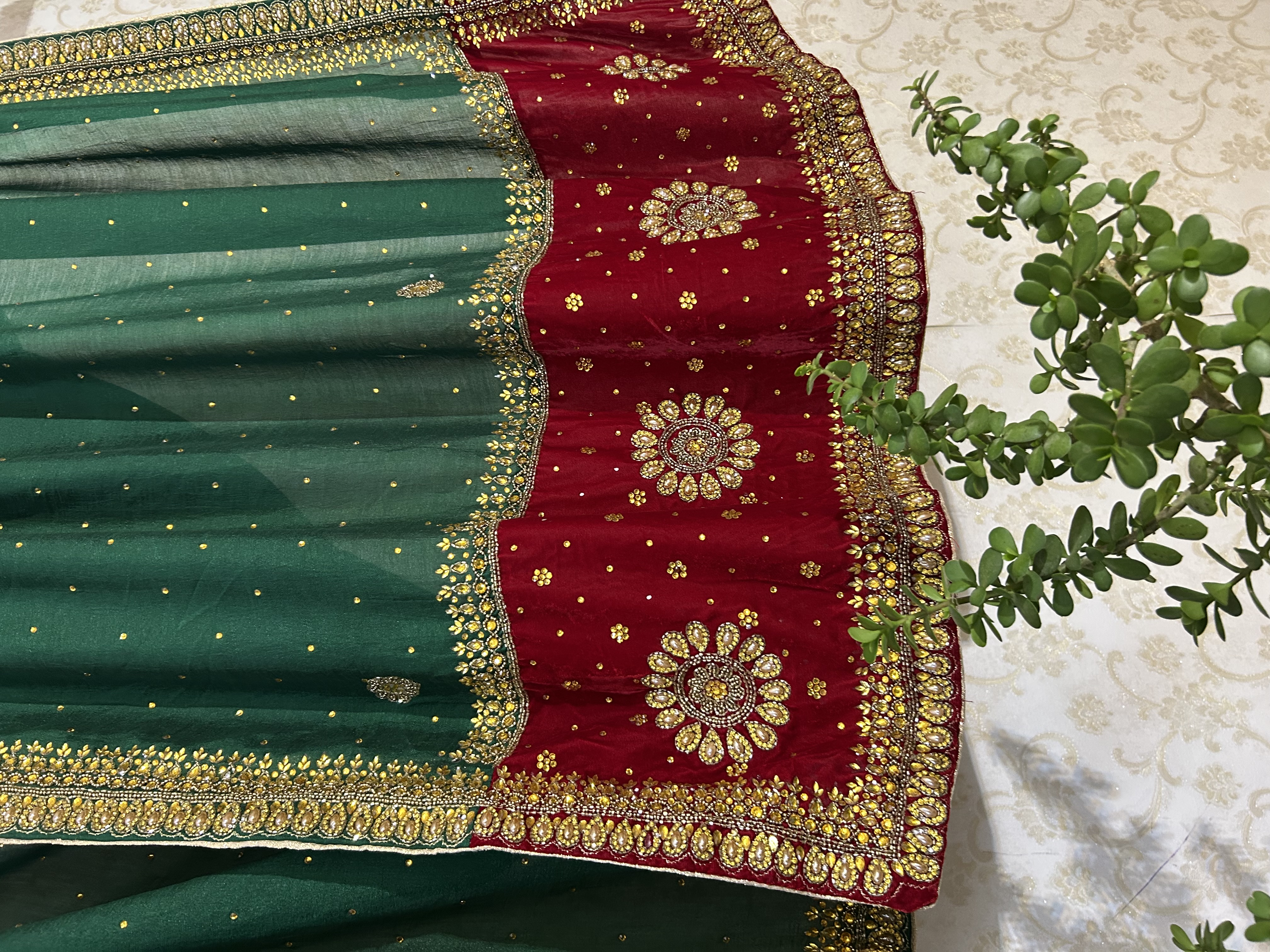 Panna gul raw silk saree — image 4