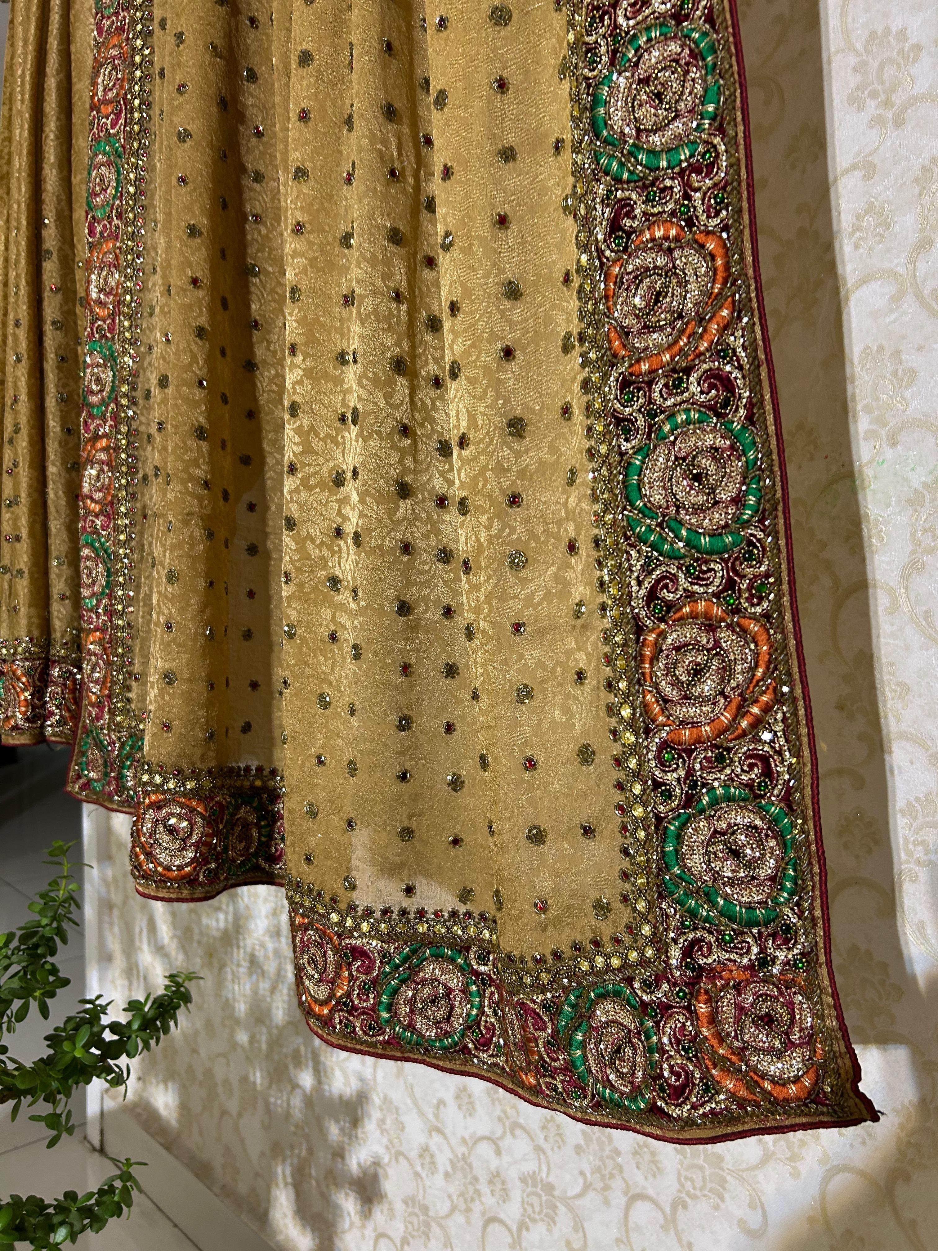 Cream soft satin crepe saree — image 3