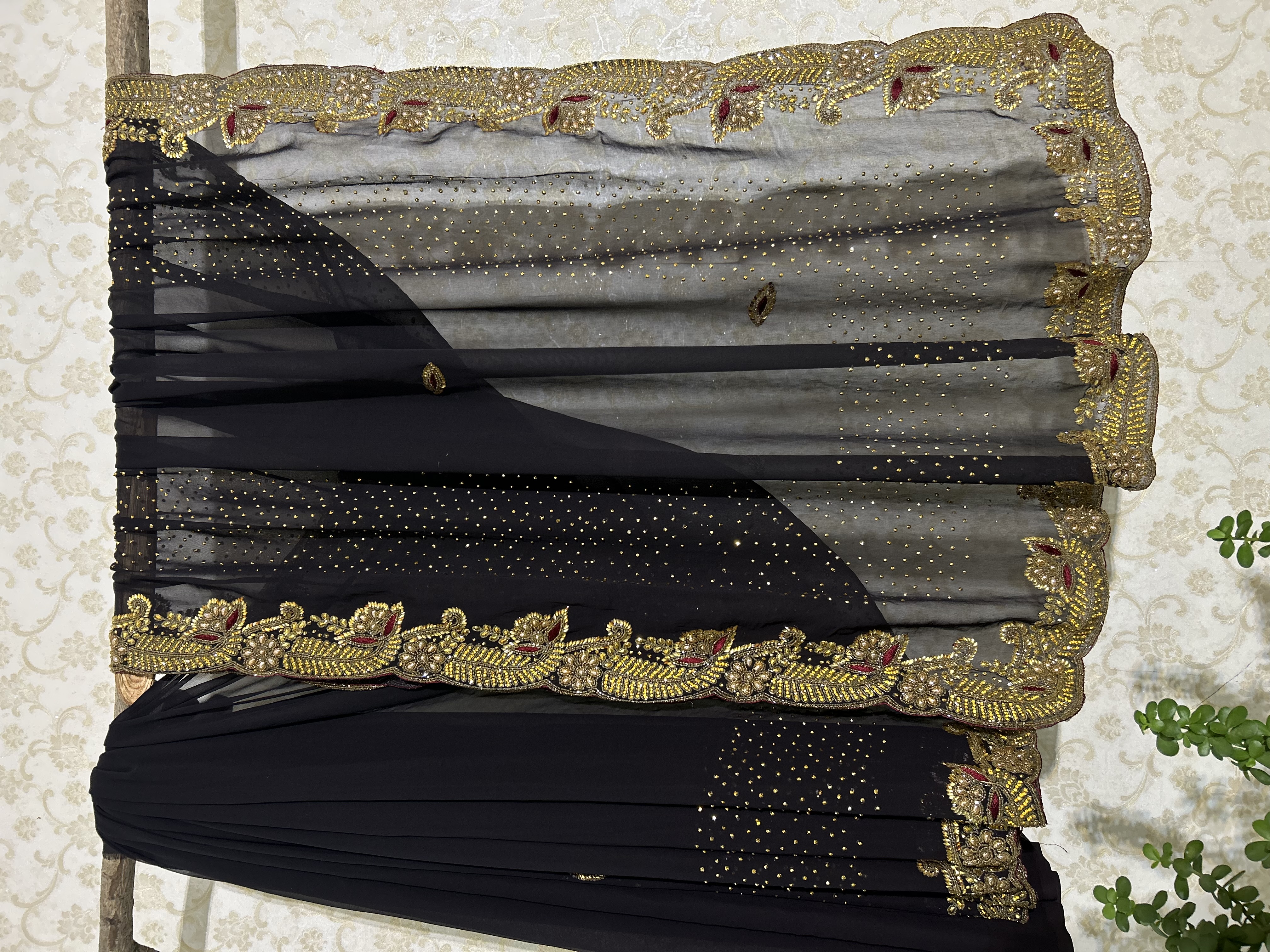 Charcoal black heavy stone work saree — image 1