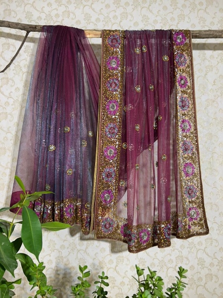 Dual tone purple net saree