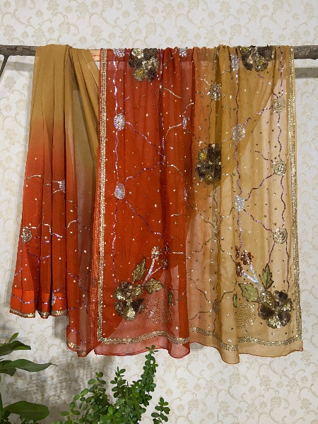 Ombre hand embroidered saree