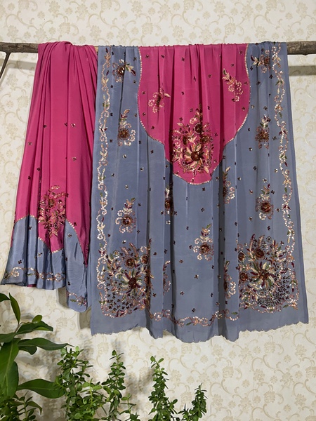 Pink and grey dual saree