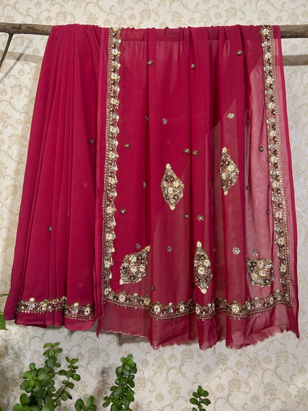 Vintage Rani Pink Hand-Embroidered Saree