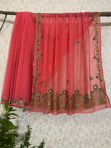 Watermelon pink work saree 