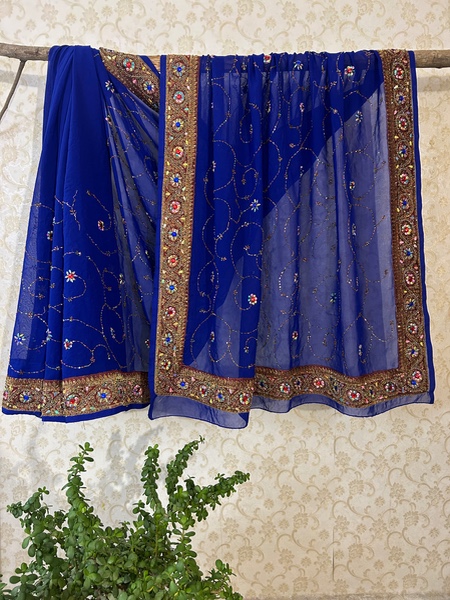 Mehfil blue vintage saree