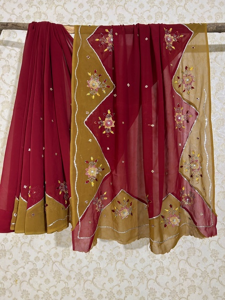 Dual colour red and green saree