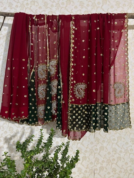 Maroon-green lehenga saree 