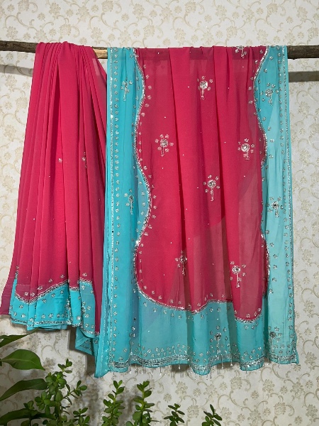 Dual colour bubblegum pink and blue saree