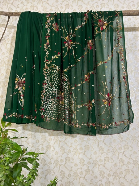 Emerald Celestial Bloom Saree