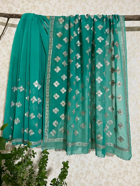 Aqua blue zari saree