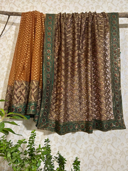 Rust half and half saree