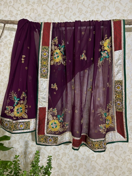 Wine with silver border saree