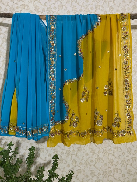 Dual colour blue-yellow saree