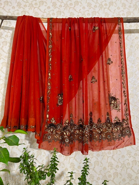 Shimmery dark orange saree