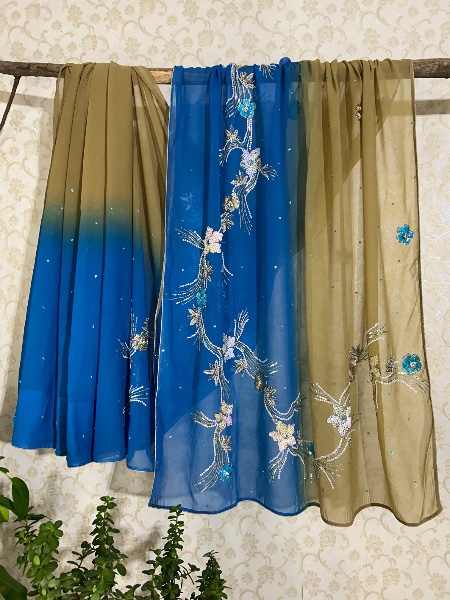 Blue and grey ombre saree
