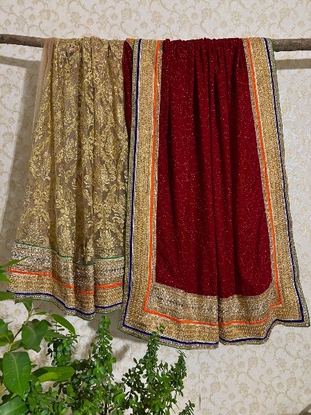 Velvet and net lehenga saree