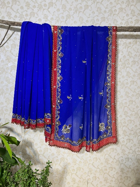 Royal blue stone work saree
