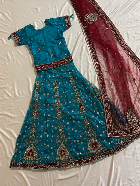 Mayura teal lehenga set