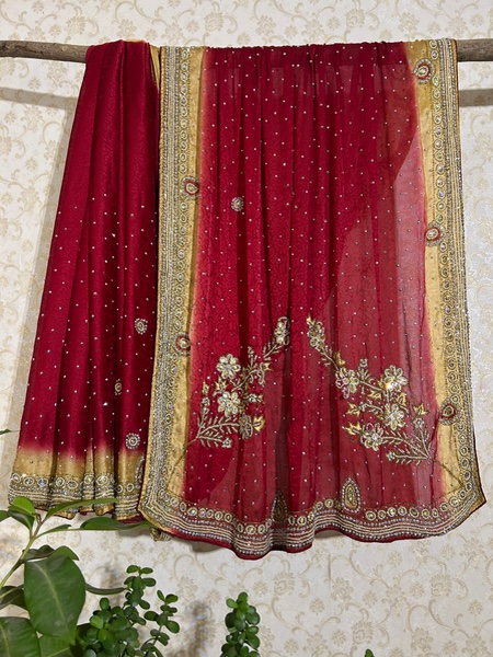 Maroon with beige ombre saree 