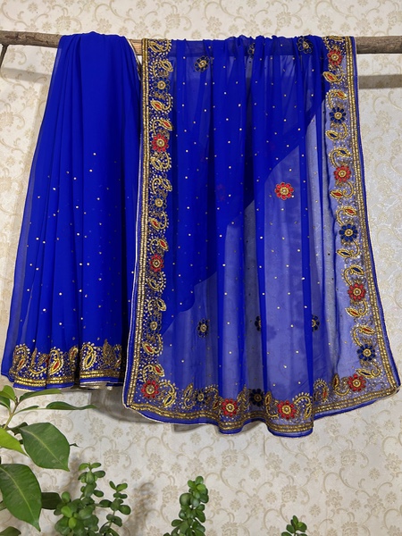 Blue stone work saree