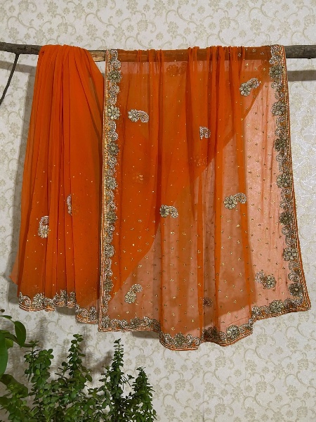 Orange stone work saree