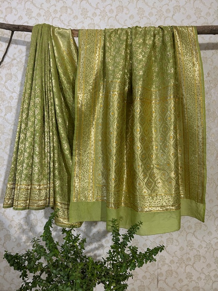 Pista green semi silk saree