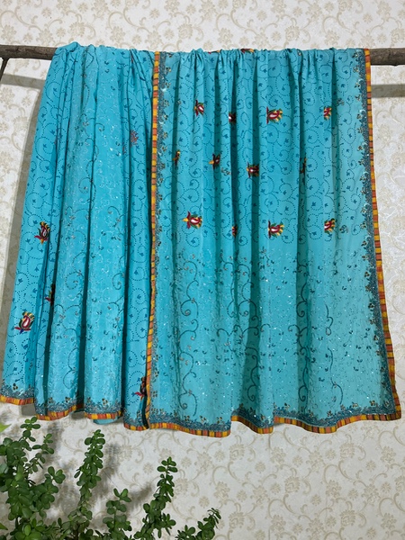 Crepe zardosi embroidered saree
