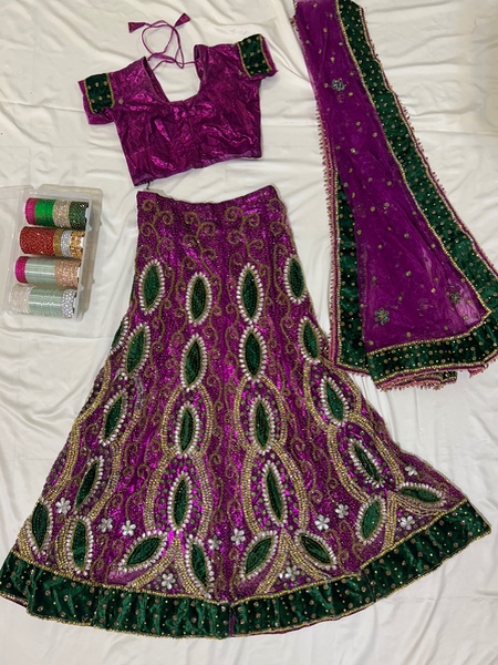 Pink and green shimmery lehenga set 