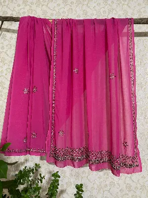 Bubblegum pink with unique beads saree
