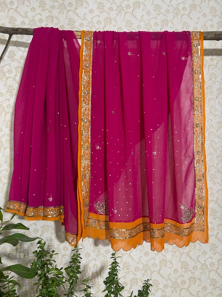 Pink with orange border saree
