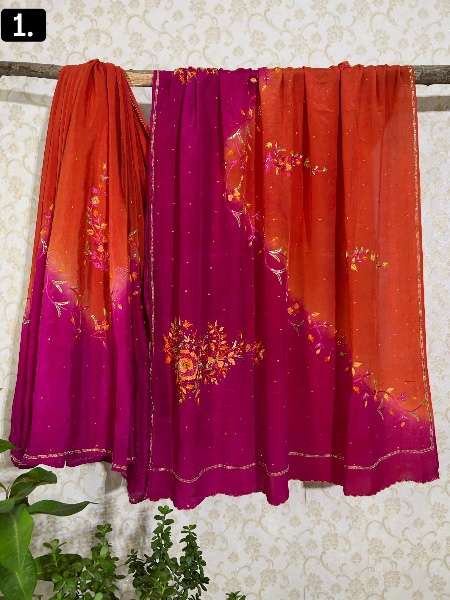 Pink and orange ombre saree