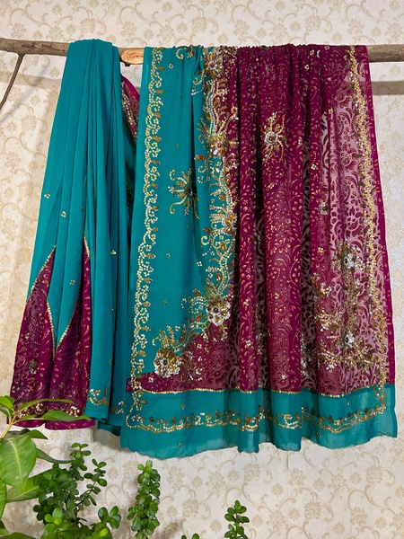 Half n half hand embroidered saree