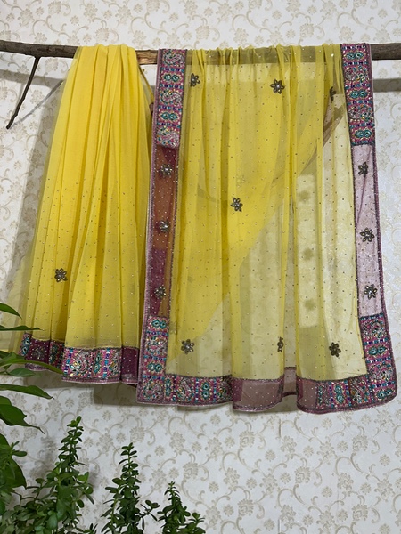 Butter yellow stone work saree
