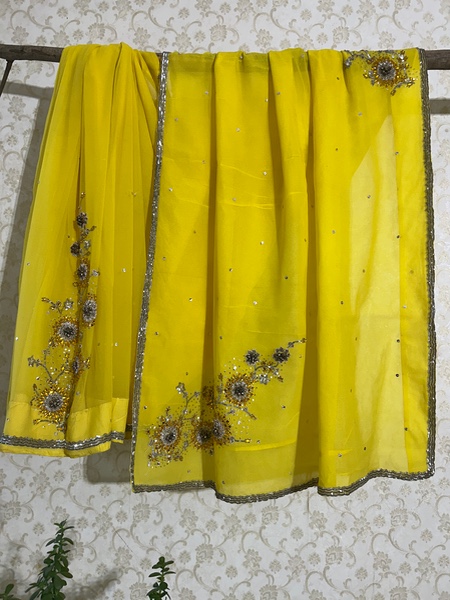 Yellow gungroo saree