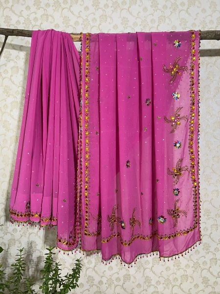 Vintage pink saree with tassels 
