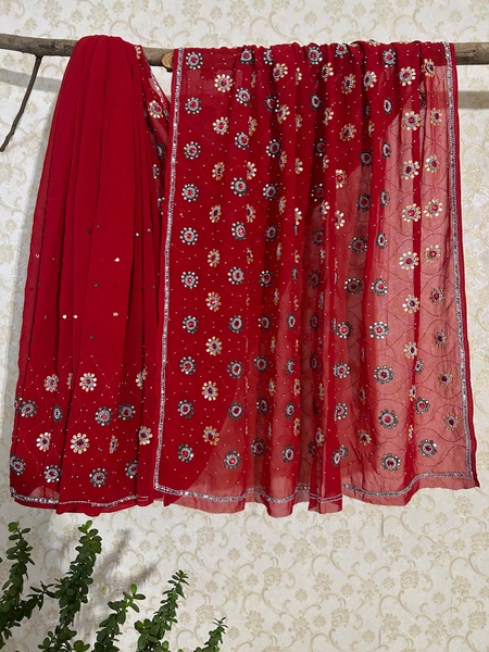 Beaded red vintage saree