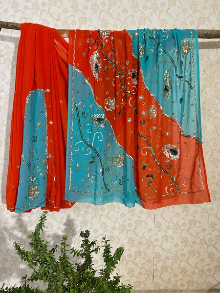 Bluorng dual colour saree