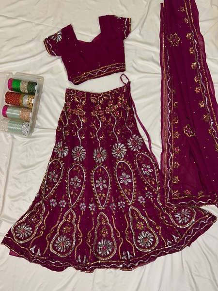 Burgundy hand embroidered lehenga set