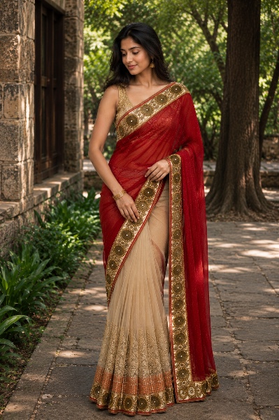 Red Sparkling saree