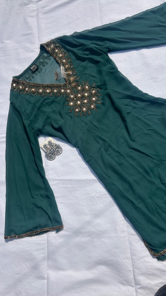 Y2k vintage straight kurti with flared hands green